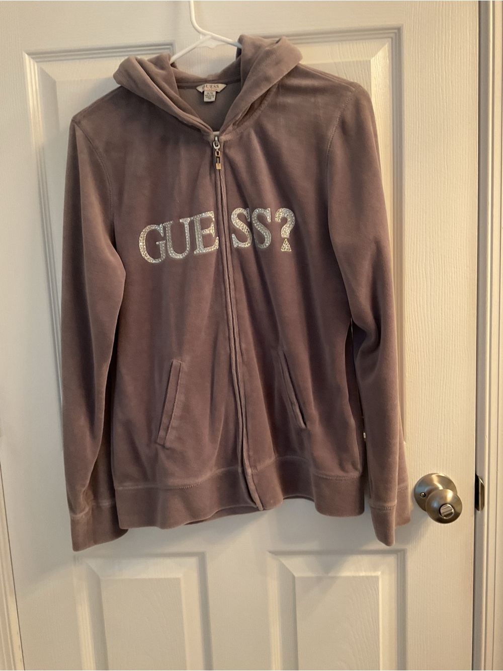 Guess Women’s Grey Velvet Zip Hoodie